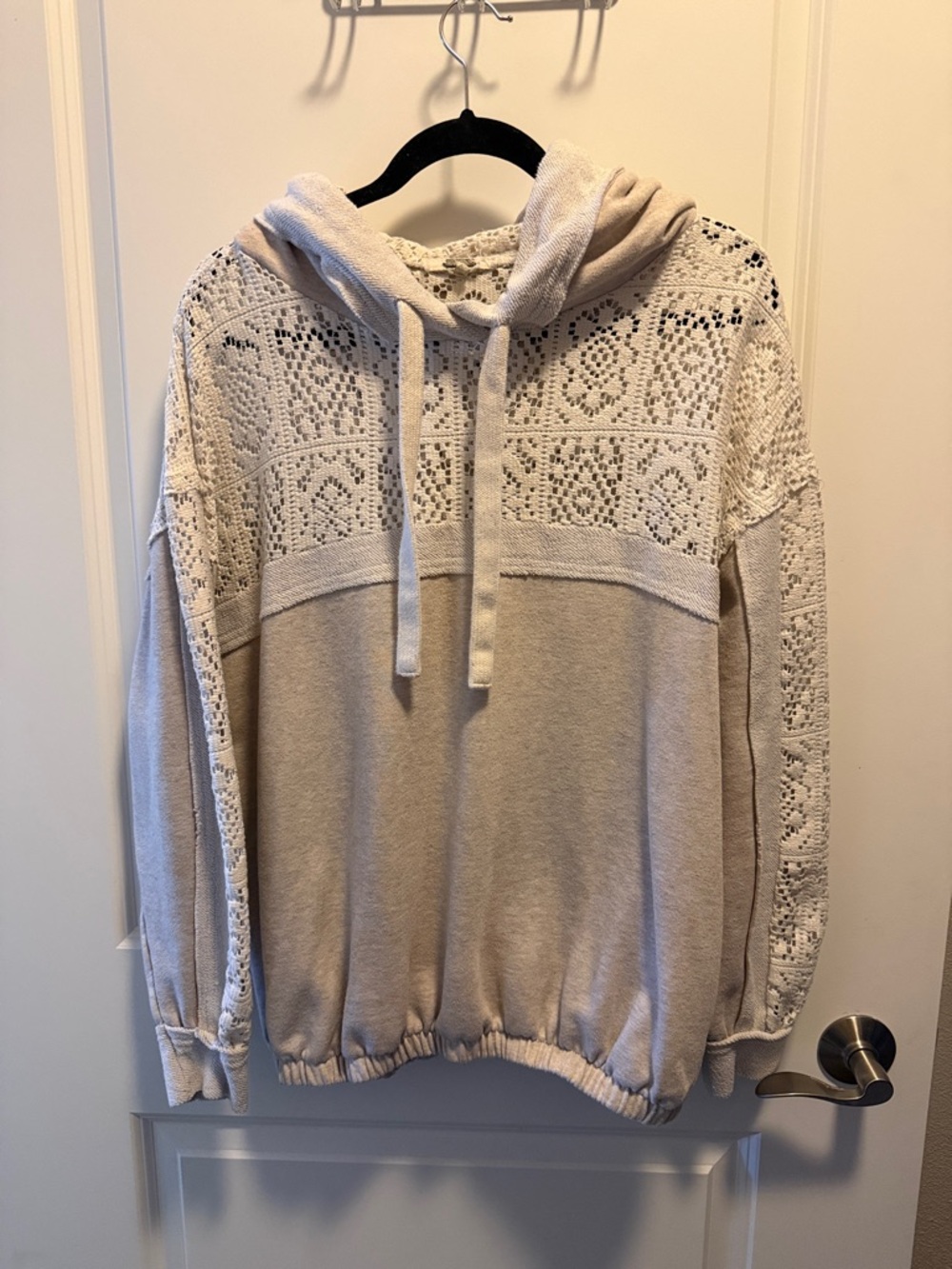 gimmicks by BKE Cream Crochet Yoke Hooded Pullover